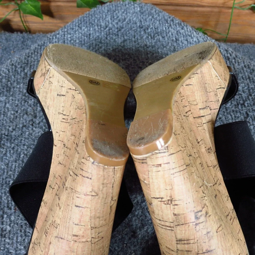 CL by Chinese Laundry Idelle Womens Wedge Sandal 8.5 Summer Black Cork Neon